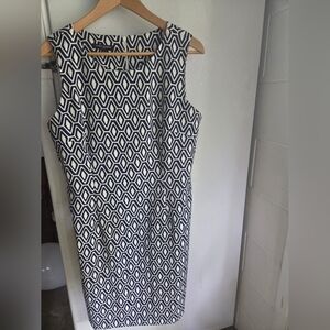 Mario Serrani Black and White Geometric Midi Dress